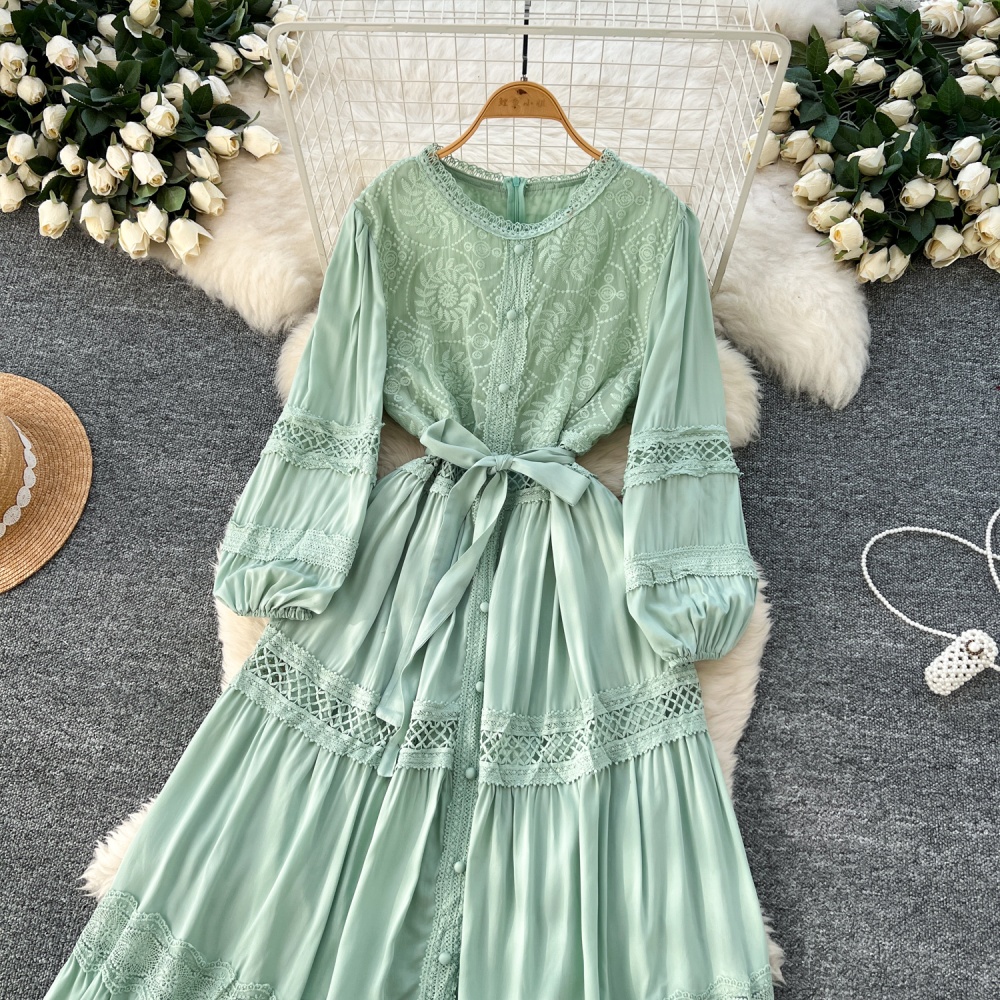 Lace single-breasted long dress France style splice dress for women