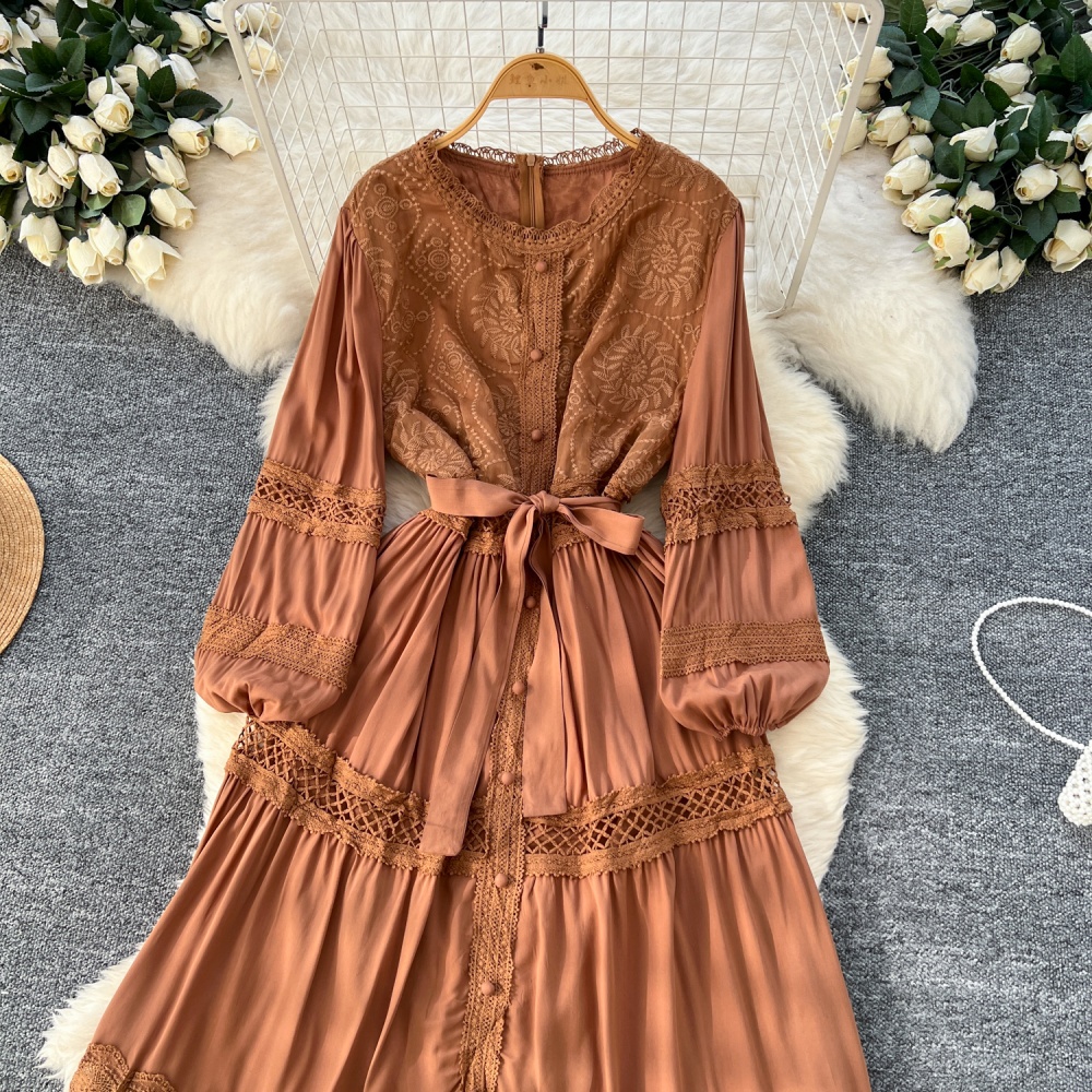 Lace single-breasted long dress France style splice dress for women