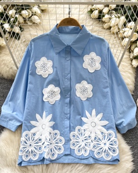 Short sleeve unique tops flowers shirt for women