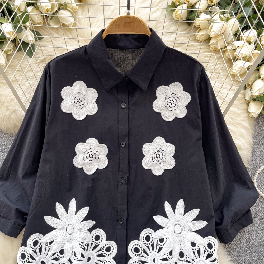 Short sleeve unique tops flowers shirt for women