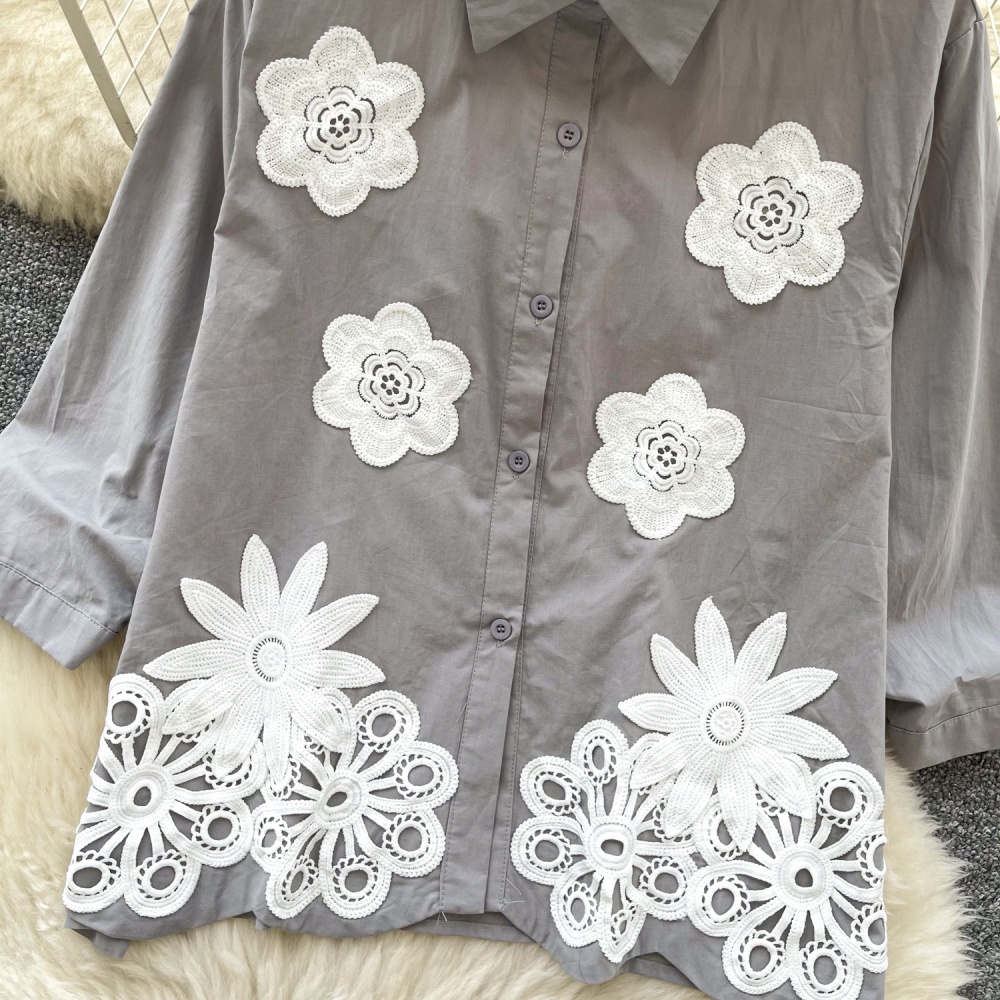 Short sleeve unique tops flowers shirt for women