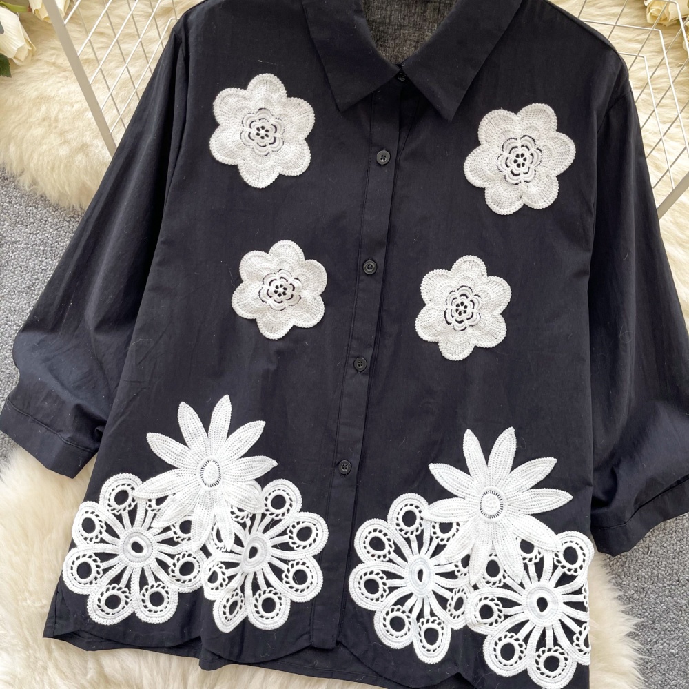 Short sleeve unique tops flowers shirt for women