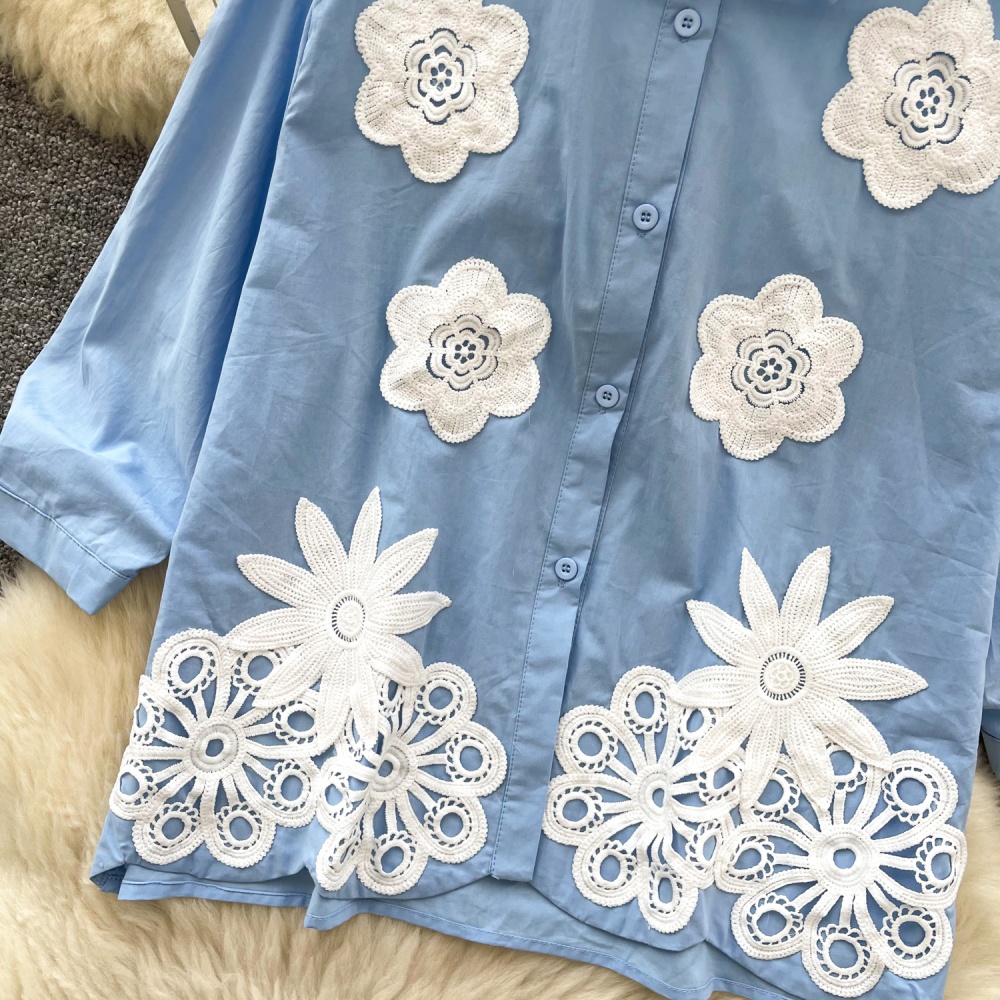 Short sleeve unique tops flowers shirt for women