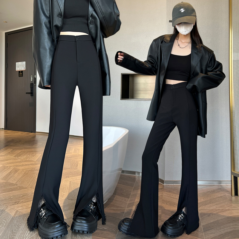 Straight black suit pants spring lace flare pants