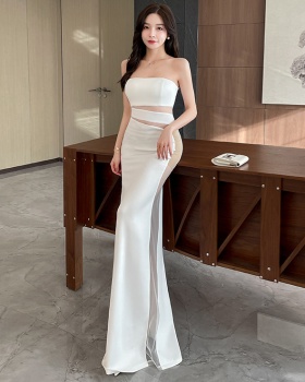 Temperament host white long dress ladies sexy formal dress