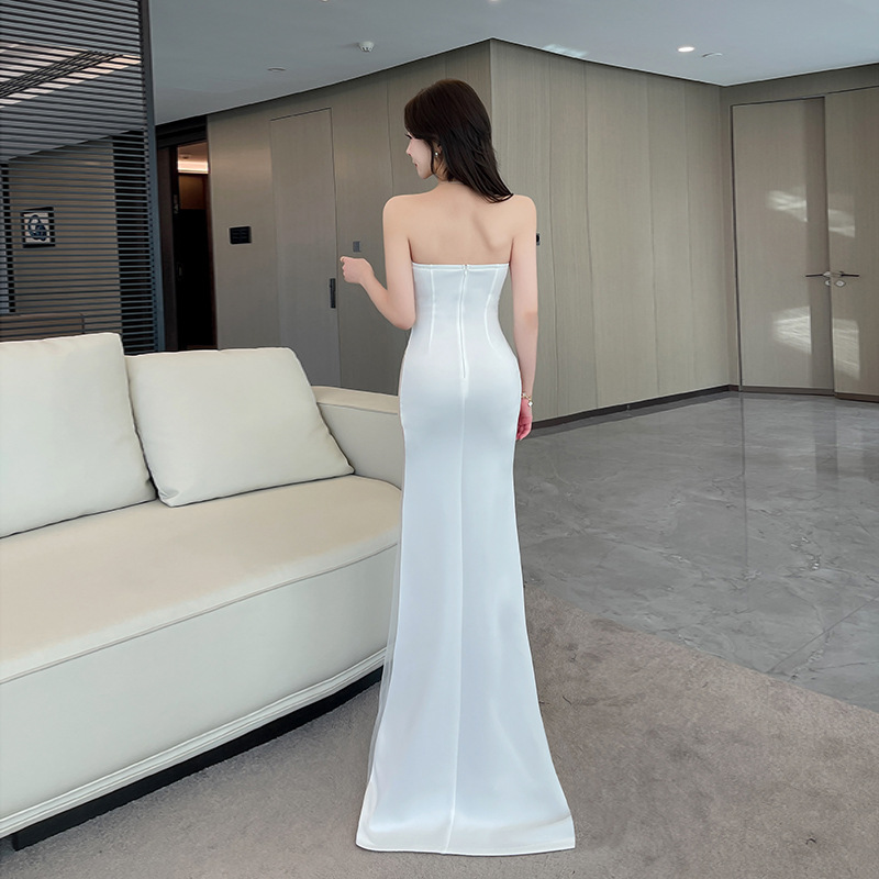 Temperament host white long dress ladies sexy formal dress