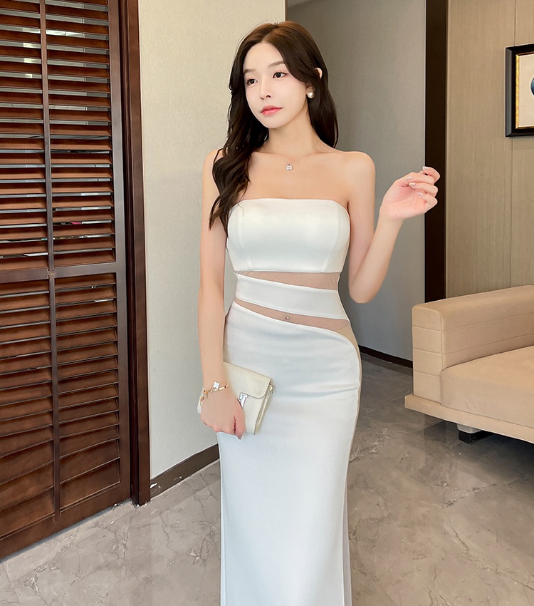 Temperament host white long dress ladies sexy formal dress