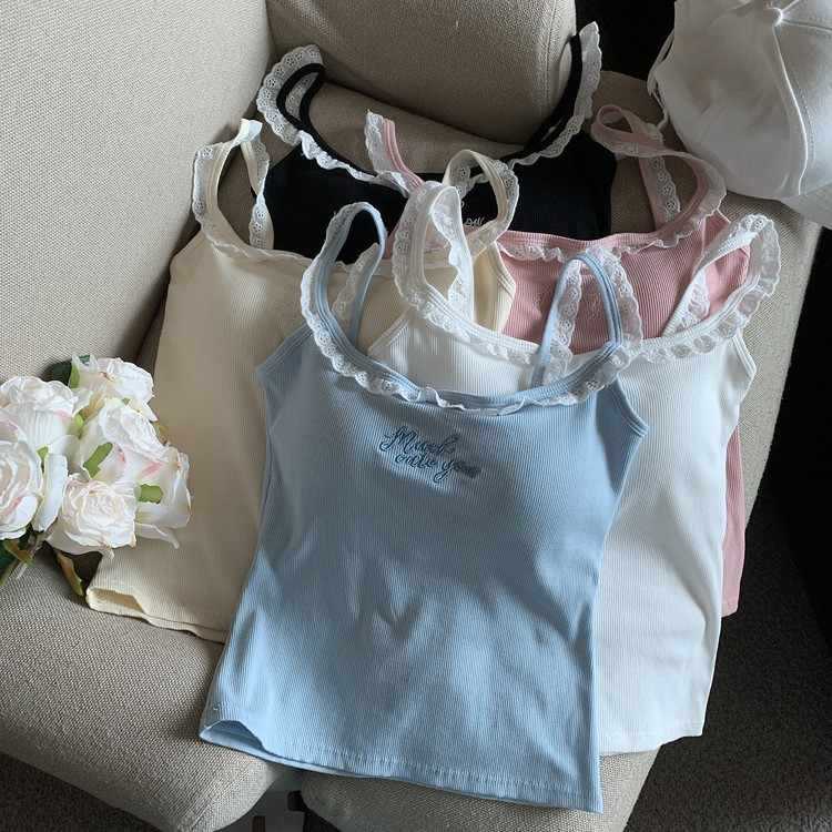 With chest pad lace blue tops bottoming wears outside vest