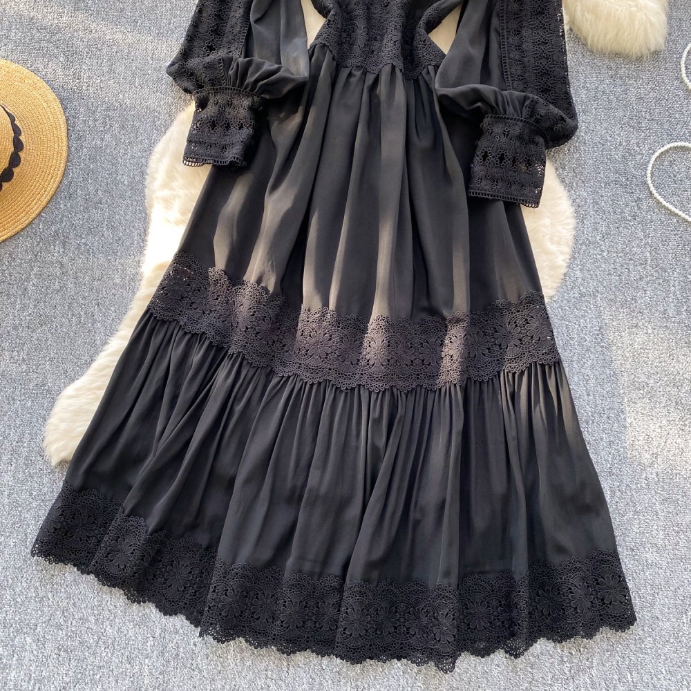 France style court style hollow long vacation dress