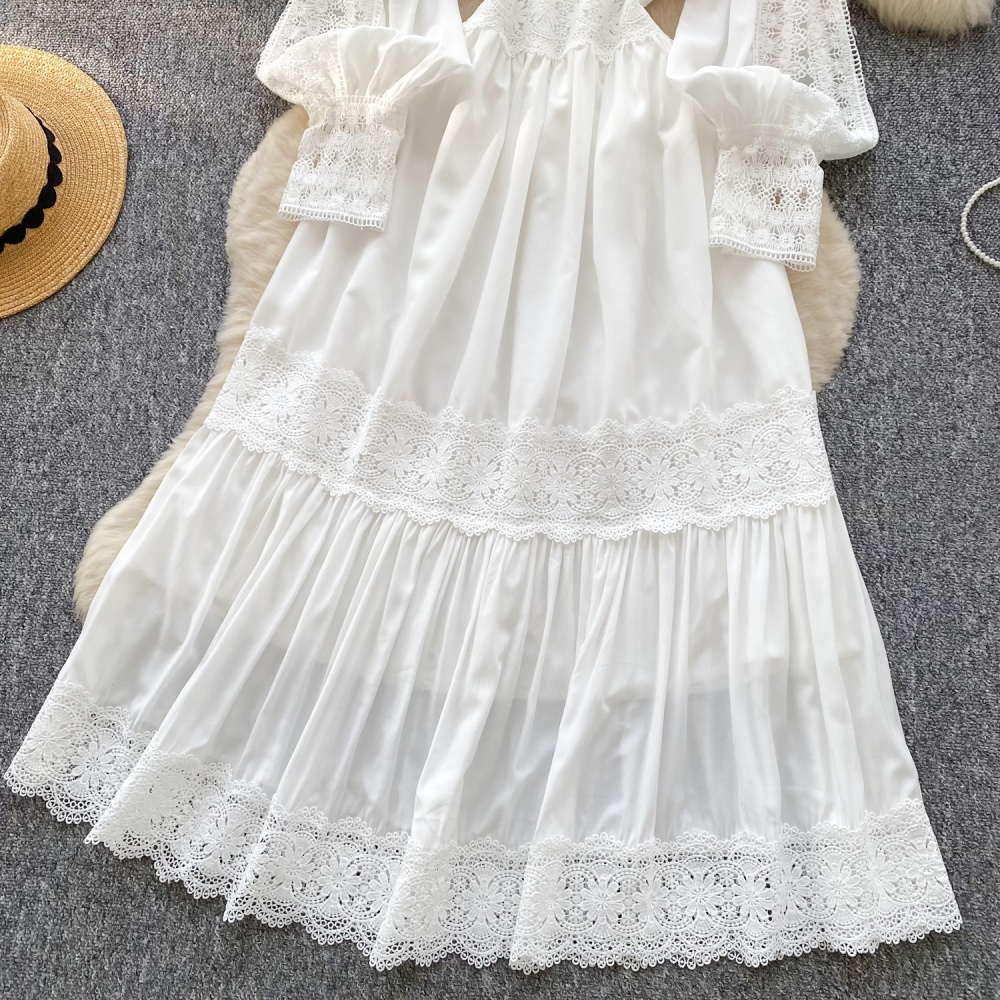 France style court style hollow long vacation dress