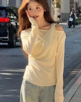 Long sleeve strapless Korean style fold tops for women