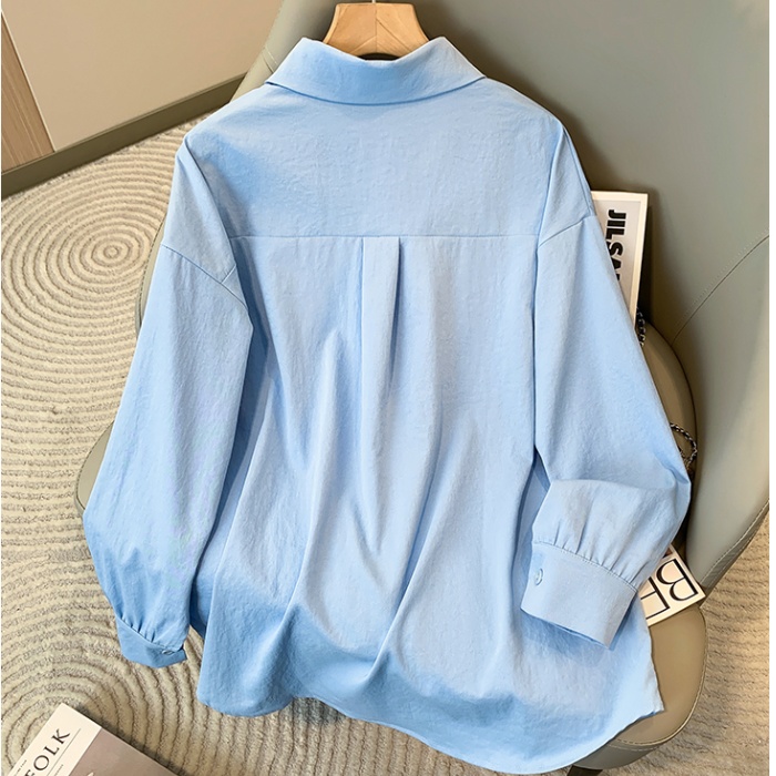 Loose simple long sleeve tops large pockets Casual shirt