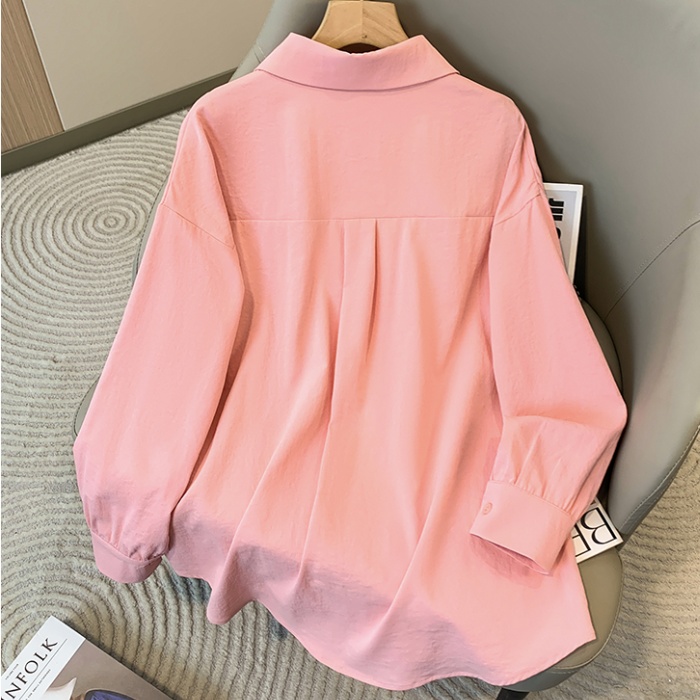 Loose simple long sleeve tops large pockets Casual shirt