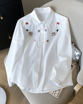 Refreshing white tops long sleeve all-match shirt for women