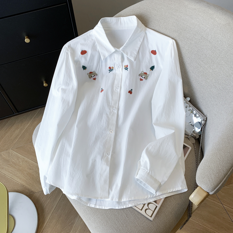 Refreshing white tops long sleeve all-match shirt for women