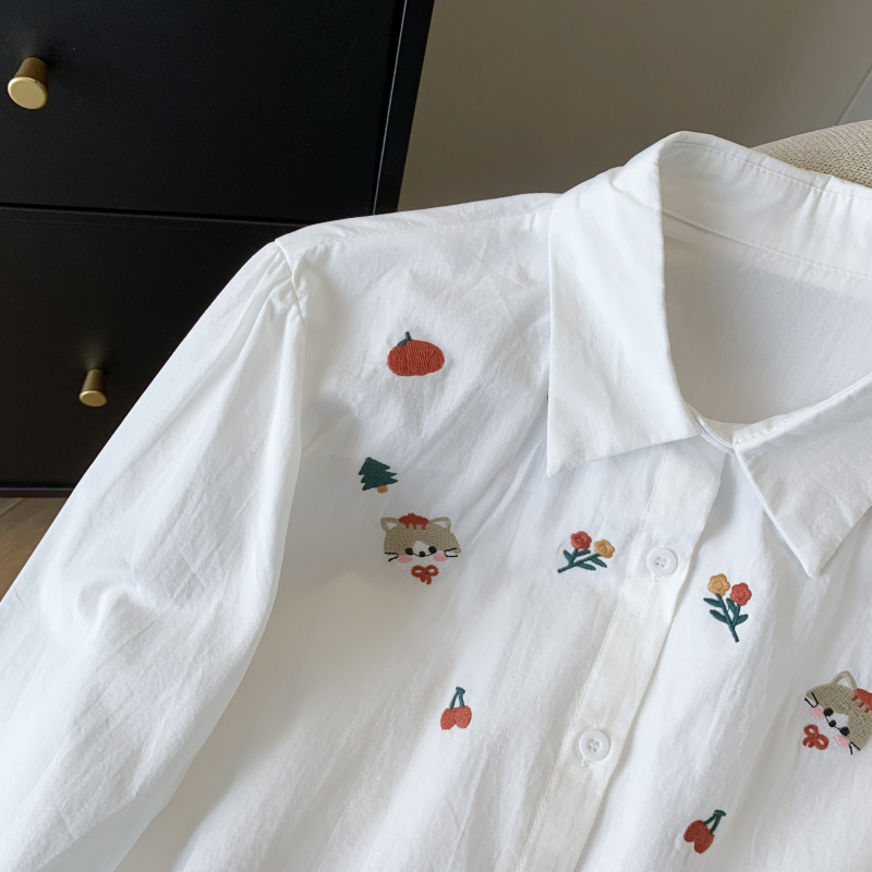 Refreshing white tops long sleeve all-match shirt for women