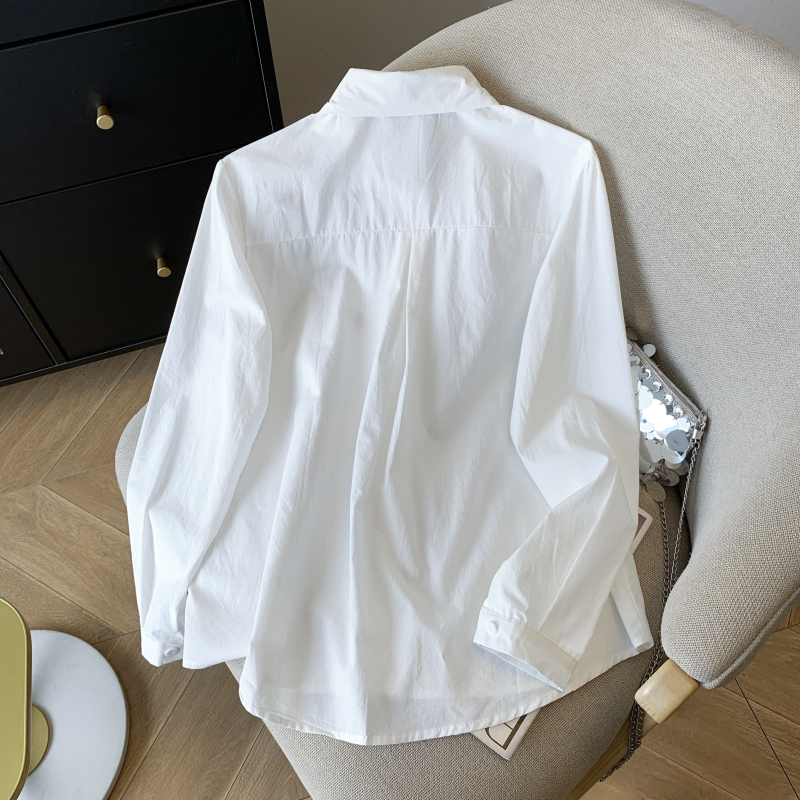 Refreshing white tops long sleeve all-match shirt for women