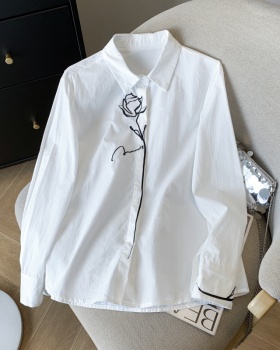 Rose placket cotton shirt lapel spring tops