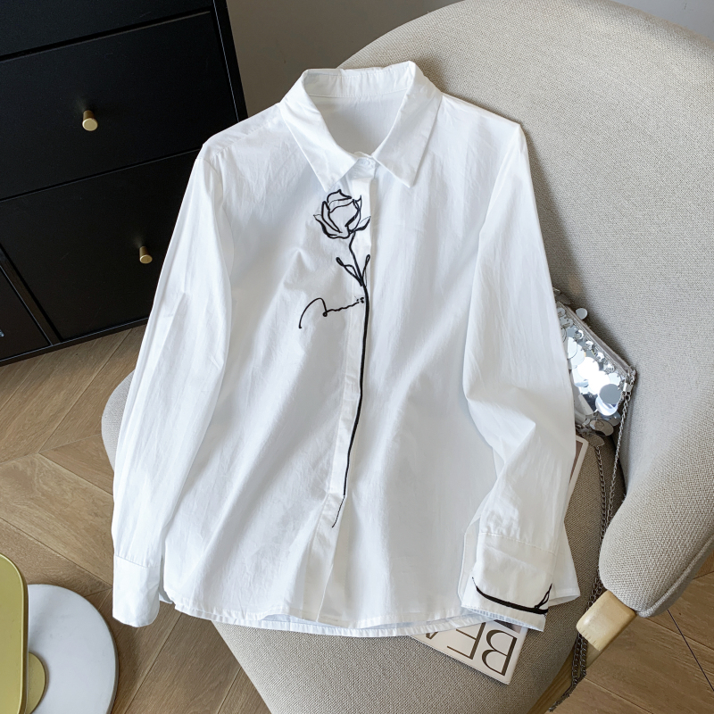 Rose placket cotton shirt lapel spring tops