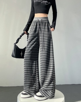 High waist knitted pants straight black wide leg pants