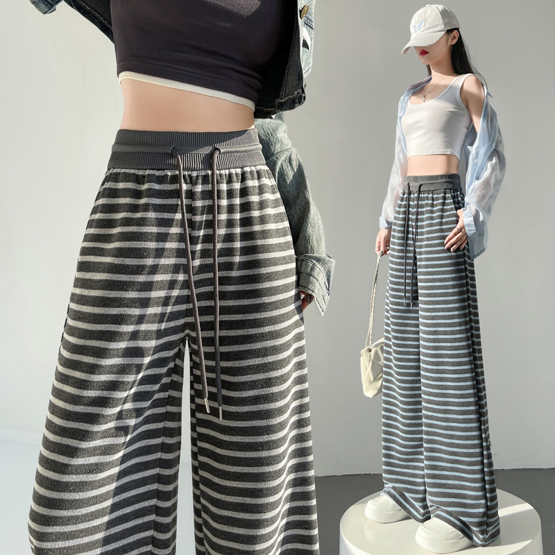 High waist knitted pants straight black wide leg pants