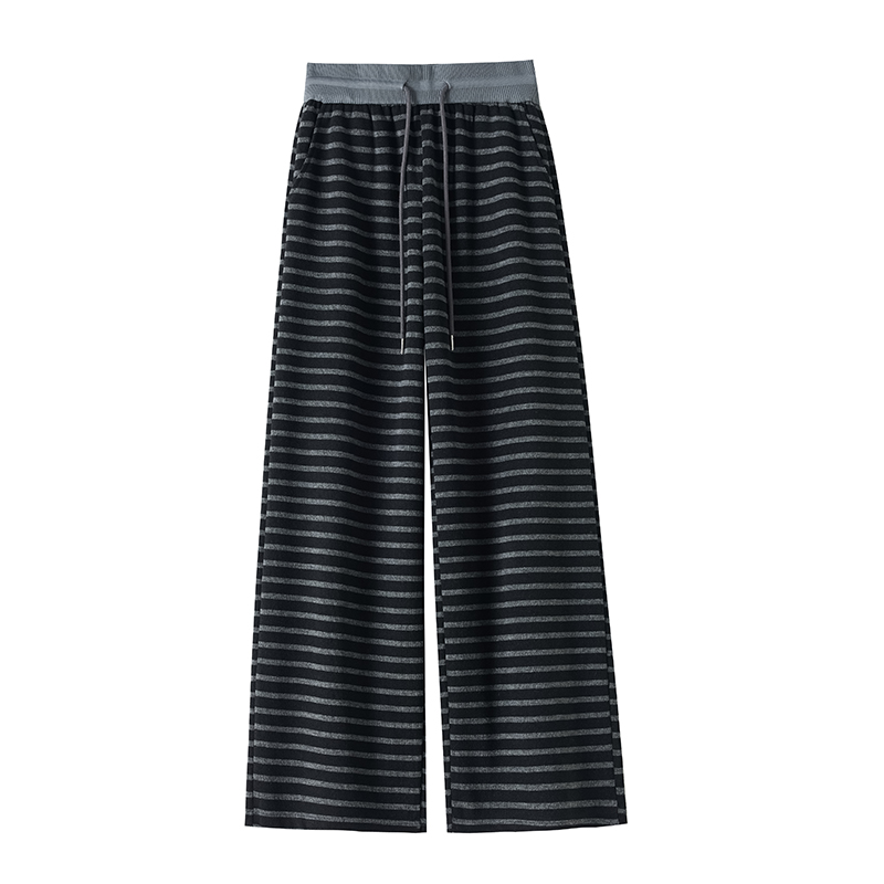 High waist knitted pants straight black wide leg pants