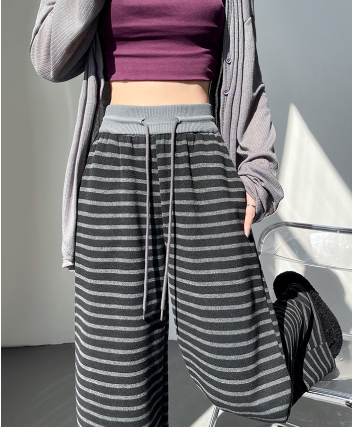 High waist knitted pants straight black wide leg pants