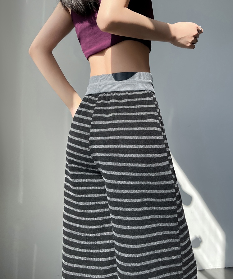 High waist knitted pants straight black wide leg pants