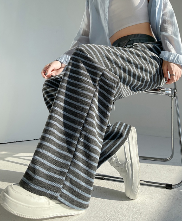 High waist knitted pants straight black wide leg pants