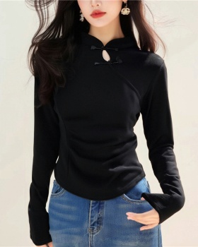 Chinese style cstand collar T-shirt pure cotton tops