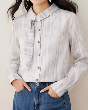 Vertical stripes spring tops long sleeve shirt for women