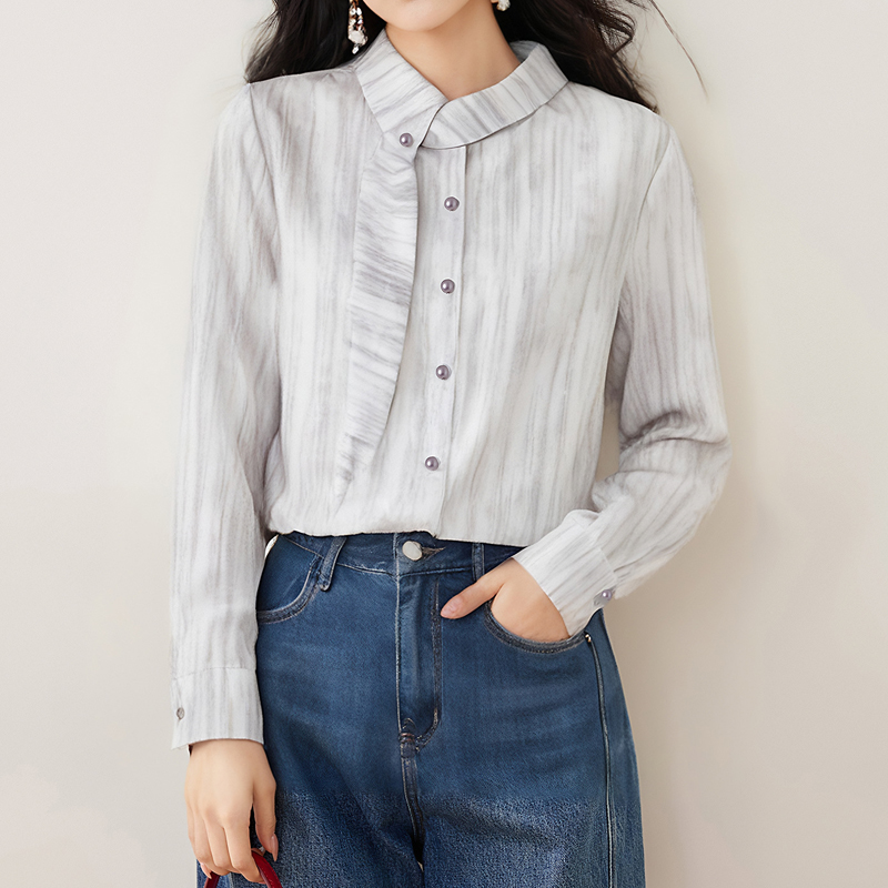 Vertical stripes spring tops long sleeve shirt for women