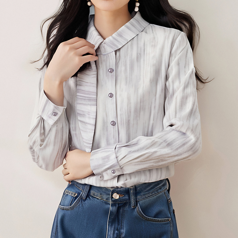 Vertical stripes spring tops long sleeve shirt for women