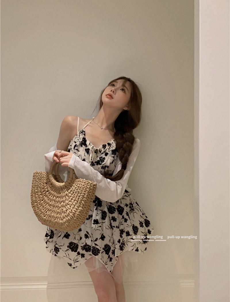 Slim crochet sling France style dress for women