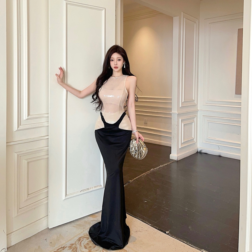 Sleeveless European style vest sexy slim long dress