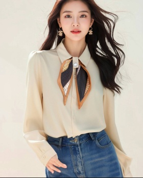 Long sleeve bow chiffon shirt spring shirt for women