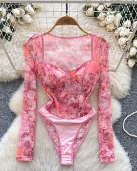 Slim romantic bottoming shirt France style leotard for women