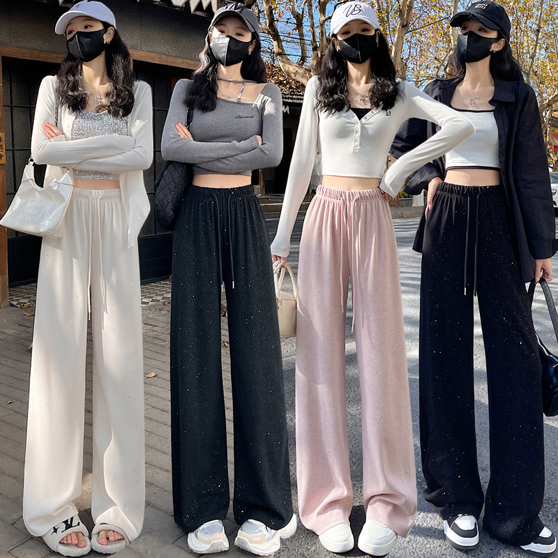 Spring straight pants knitted wide leg pants for women