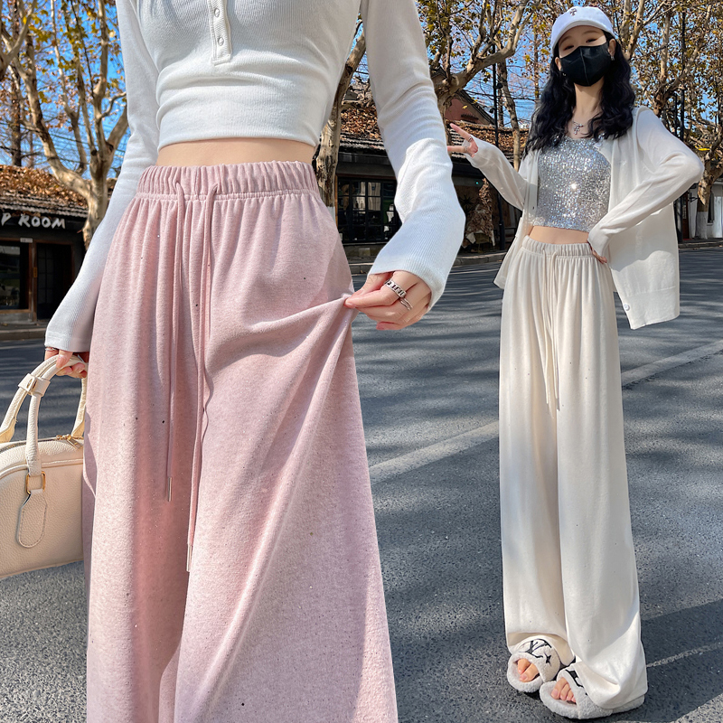 Spring straight pants knitted wide leg pants for women