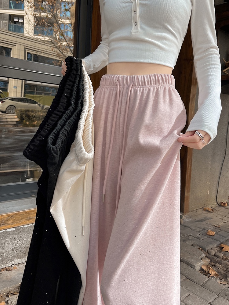 Spring straight pants knitted wide leg pants for women