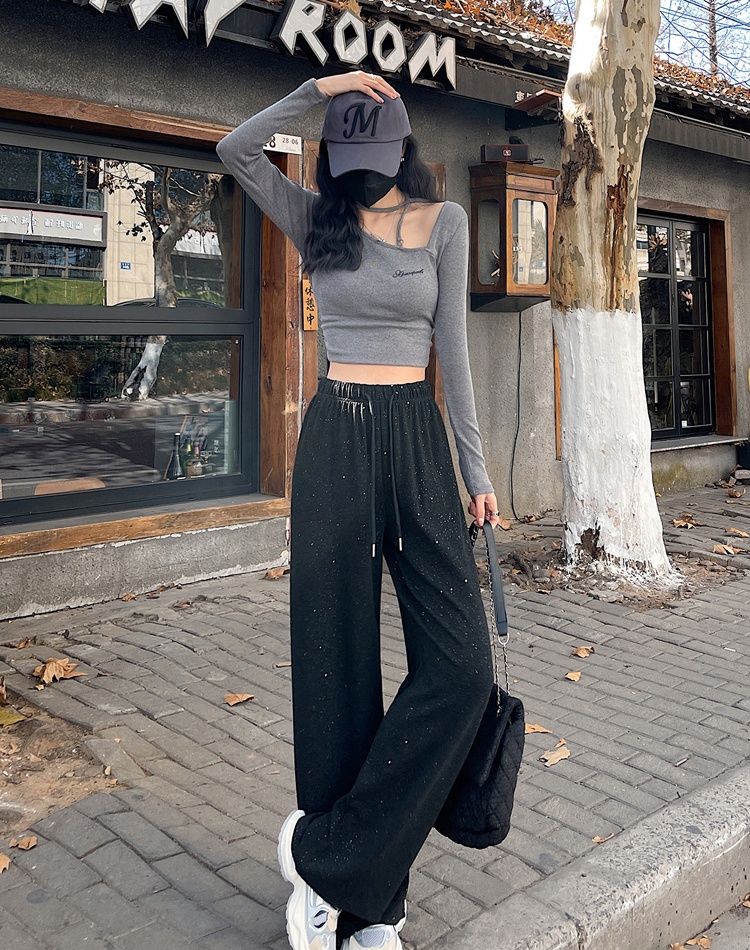 Spring straight pants knitted wide leg pants for women