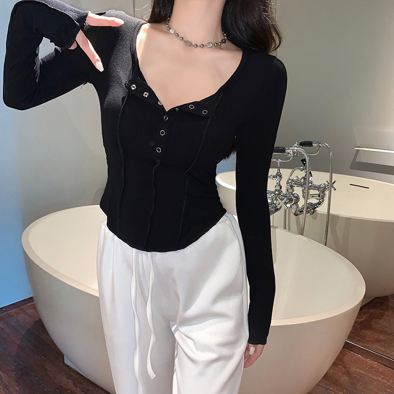 Low-cut long sleeve bottoming shirt spring tops