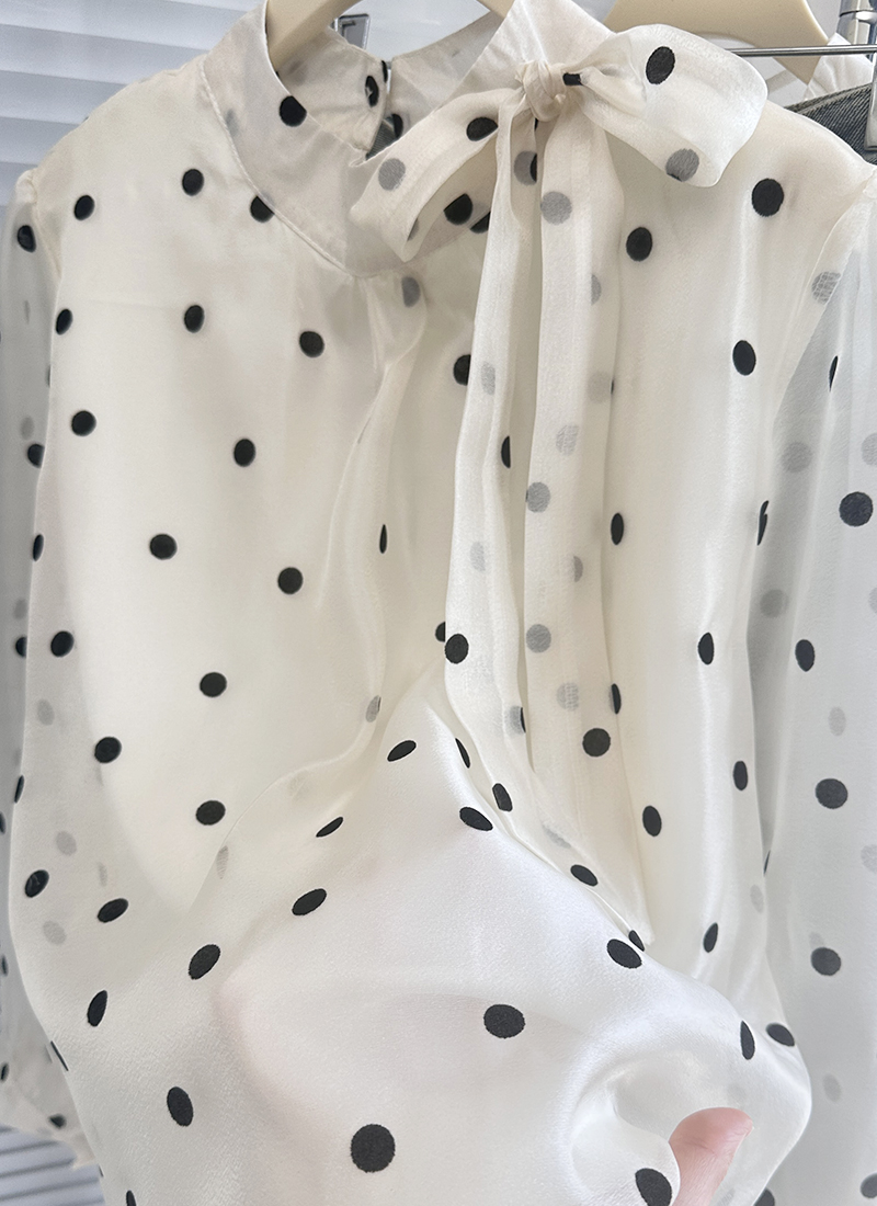 Polka dot bandage chiffon shirt bow France style tops