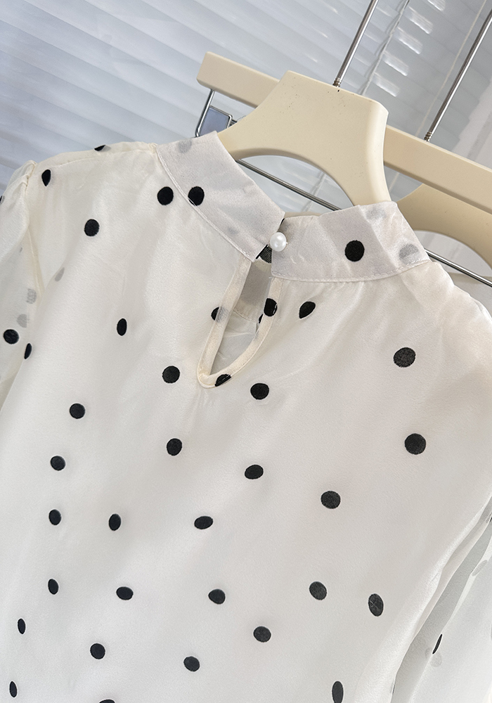 Polka dot bandage chiffon shirt bow France style tops