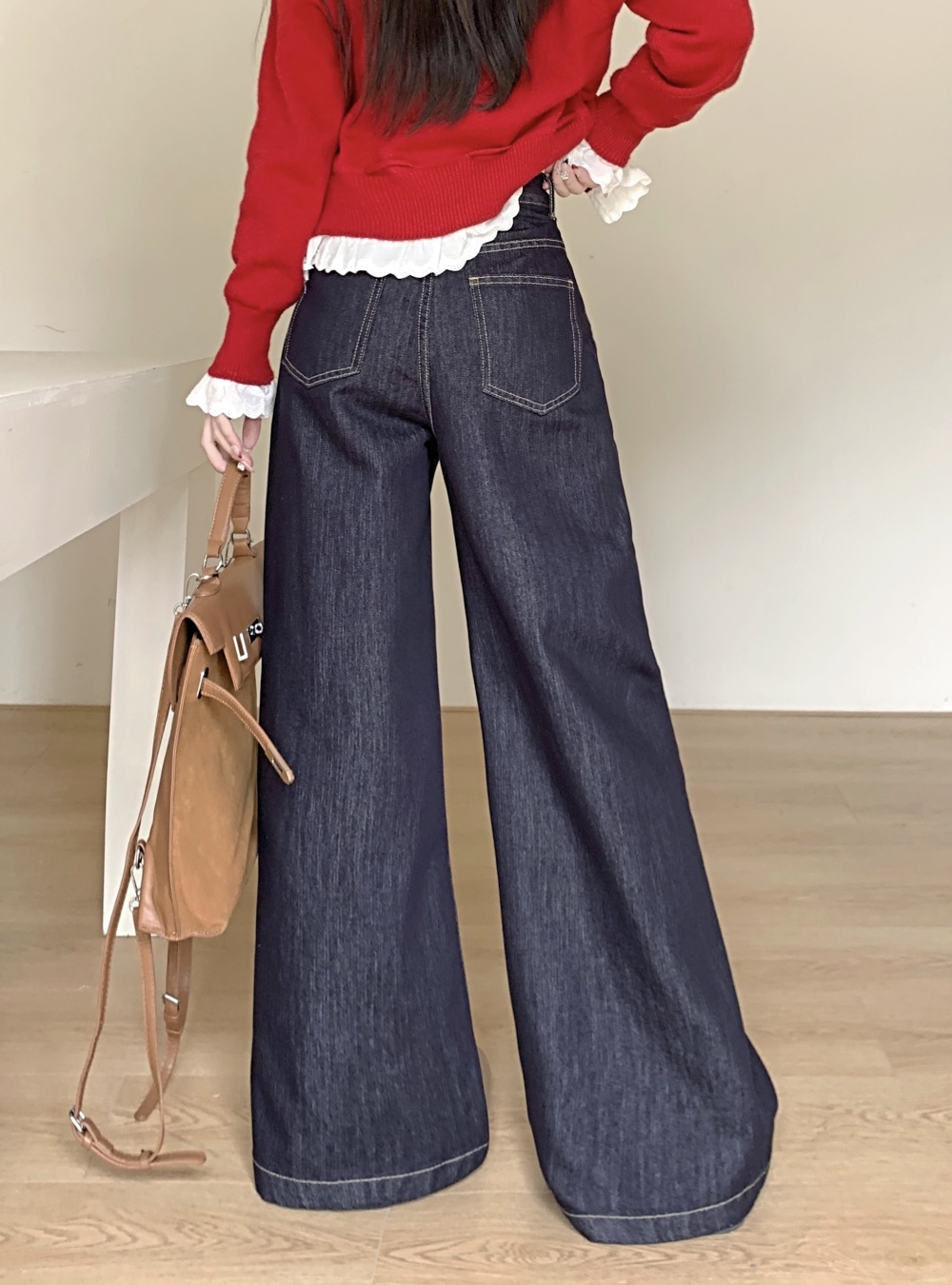 Navy blue mopping big wide leg jeans for women