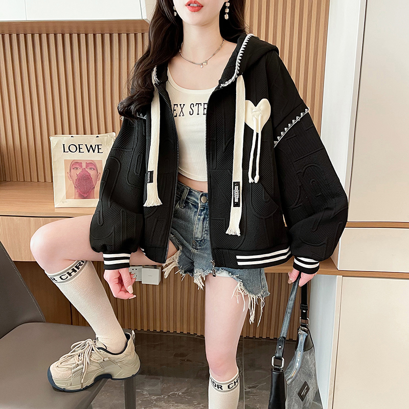 Fashion Casual jacquard coat all-match zip loose tops