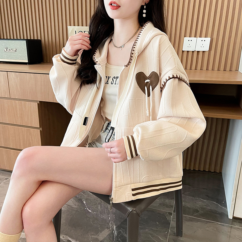 Fashion Casual jacquard coat all-match zip loose tops