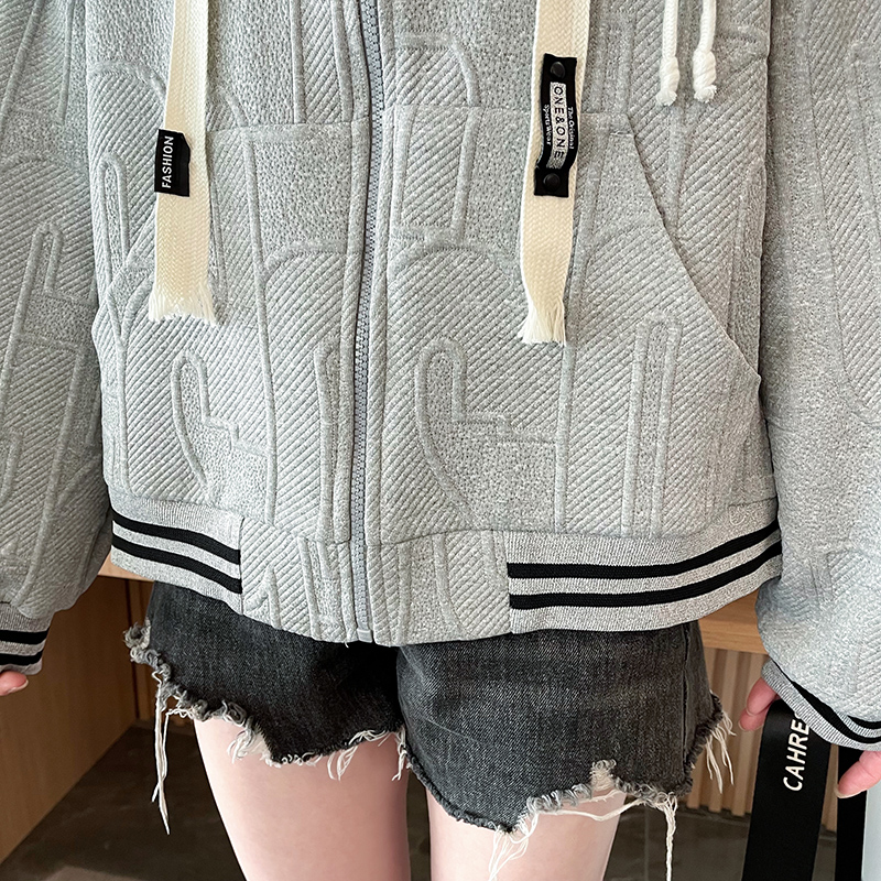 Fashion Casual jacquard coat all-match zip loose tops