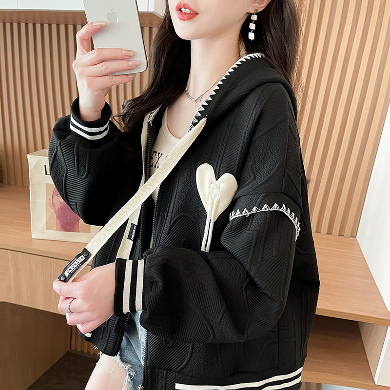 Fashion Casual jacquard coat all-match zip loose tops