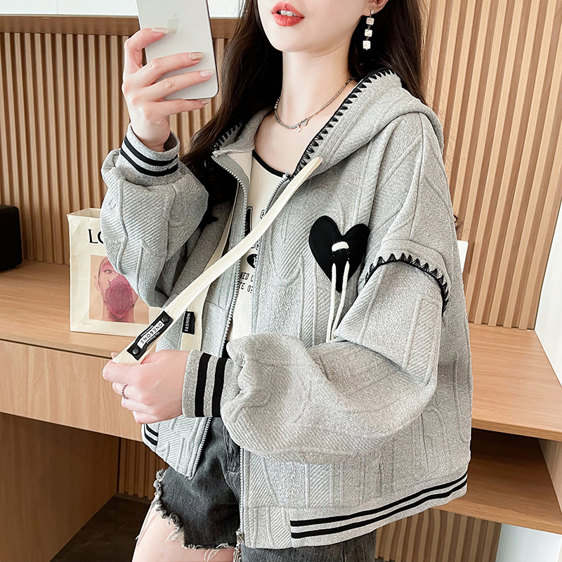 Fashion Casual jacquard coat all-match zip loose tops